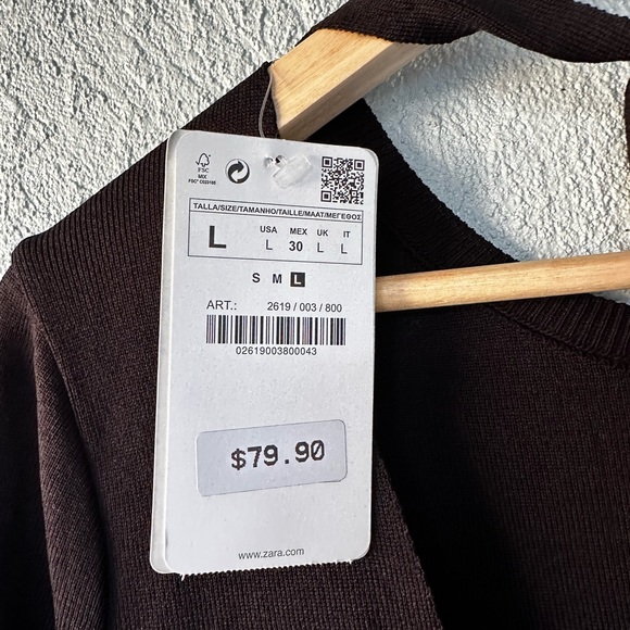 NWT Zara Knit Black Color Open Back Midi Dress Size Large - Picture 10 of 11